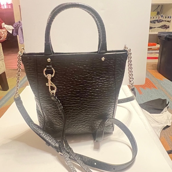 Rebecca Minkoff Pebbled Leather Mini Tote Crossbody โ Black - Picture 6 of 9